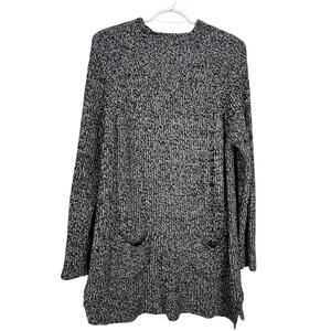 Chaus New York Women’s Sweater Tunic XL Black  Marled Knit Long Sleeve Pockets